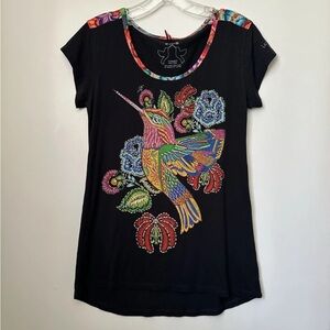 Ay Guey COLI-HILO Hummingbird Floral Embelished T-Shirt~S